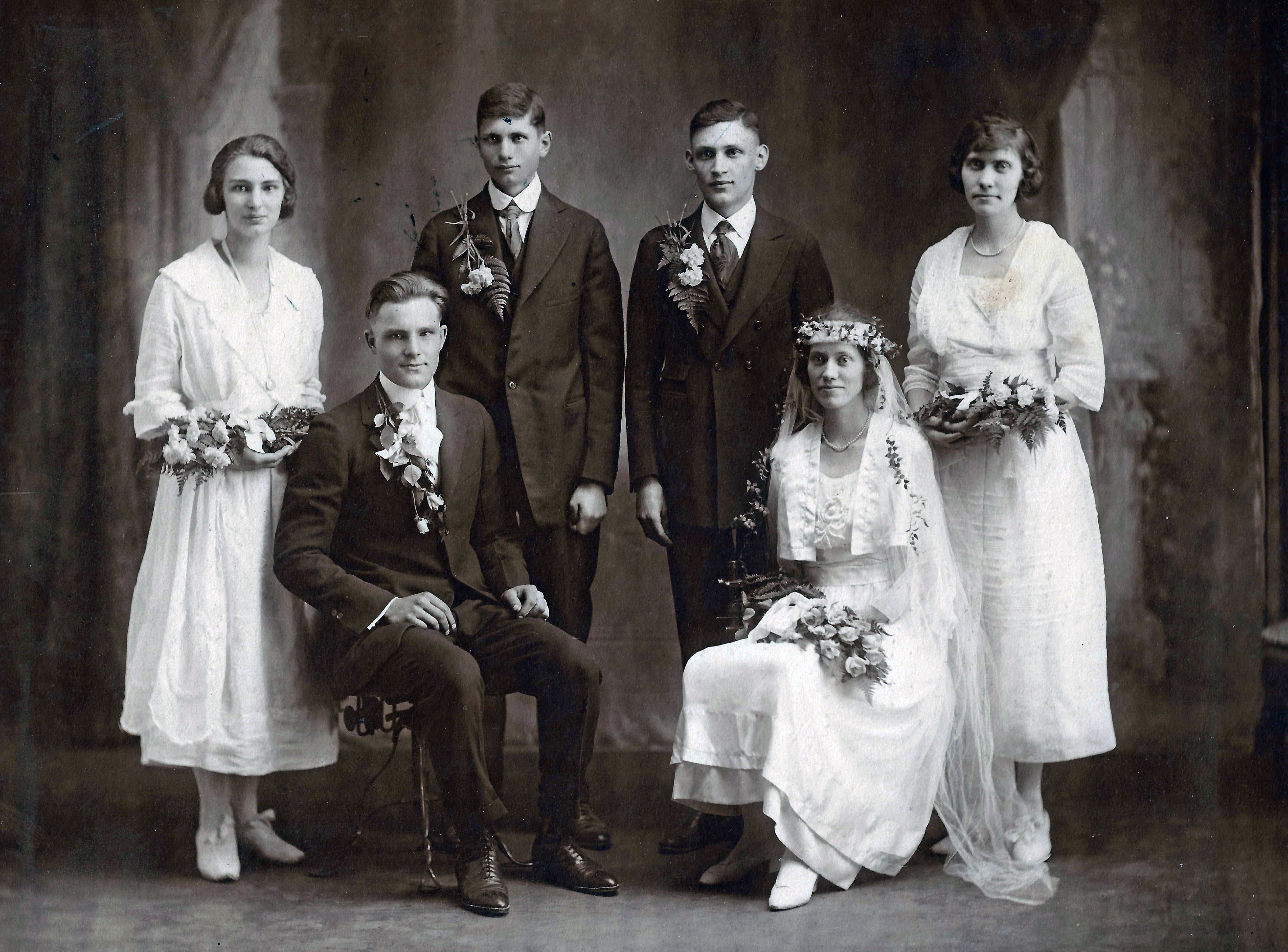Albert Kruschke, bride Emma Wendt, and their wedding party, Eau Claire WI.