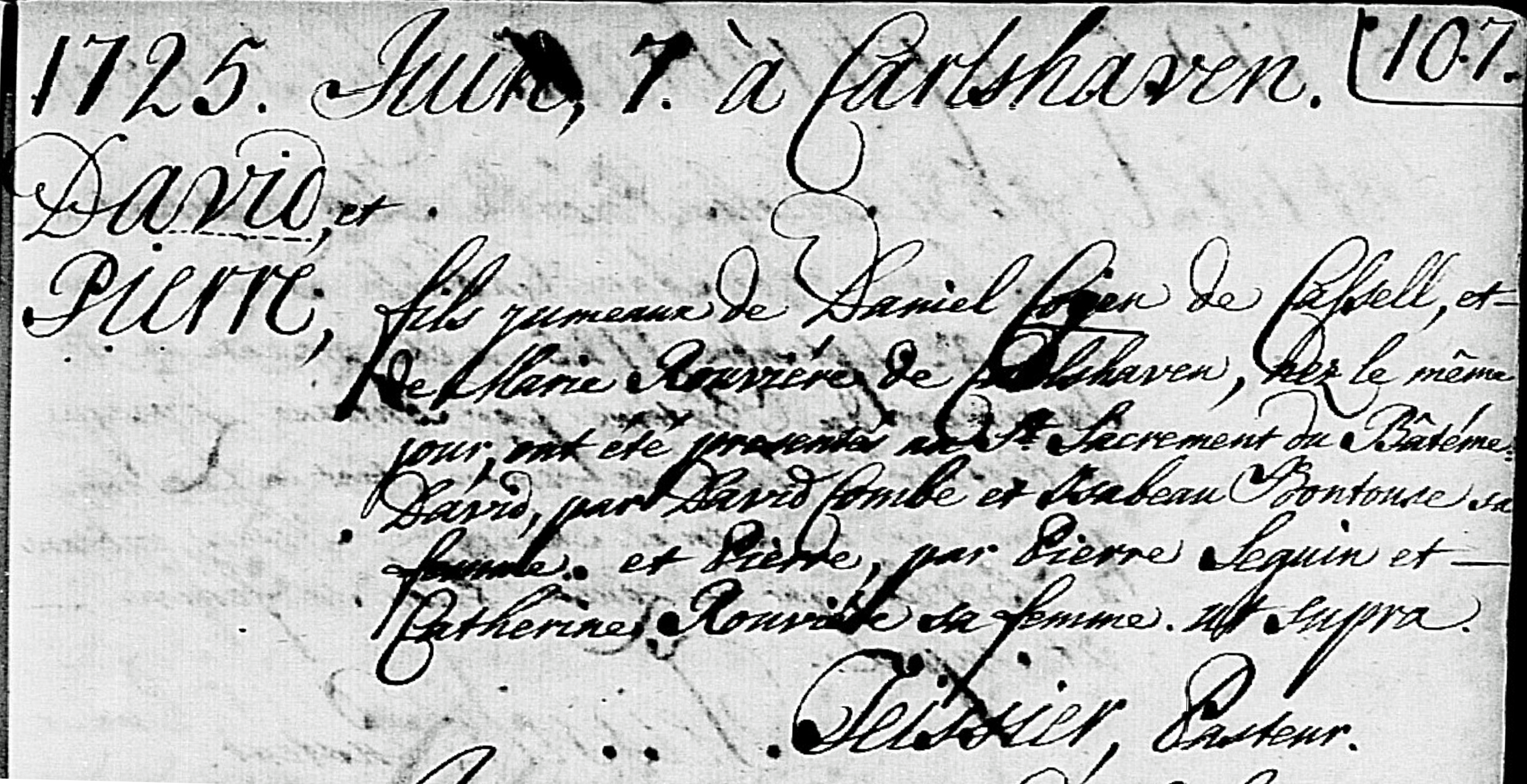 David and Pierre Cojen baptism 1725