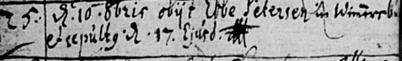 Ebbe Petersen death record, 1700