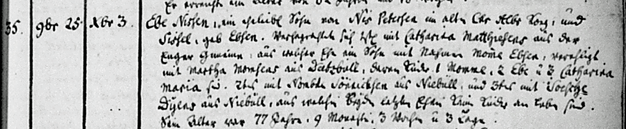 Ebe Nissen death record, 1786