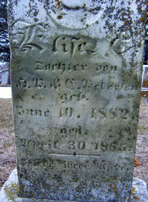 Eliese Petersen, headstone, Hebron, Nebraska, 1886