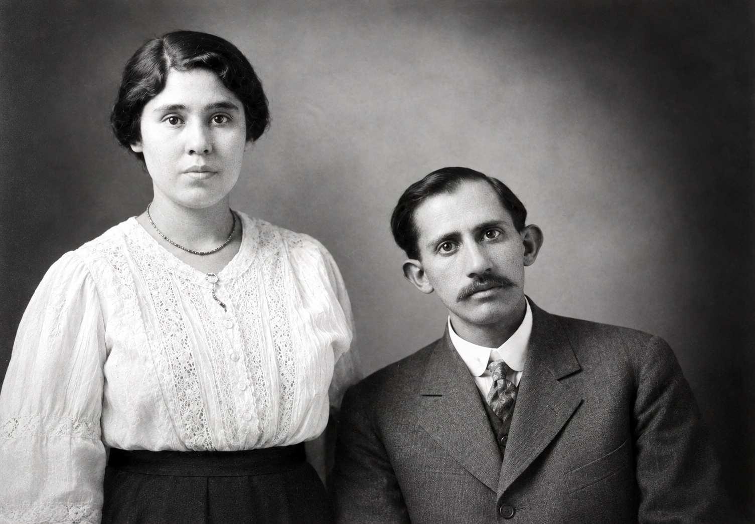 Mercedes Villalpando and Emeterio Soto, wedding portrait, Santa Cruz, Arizona