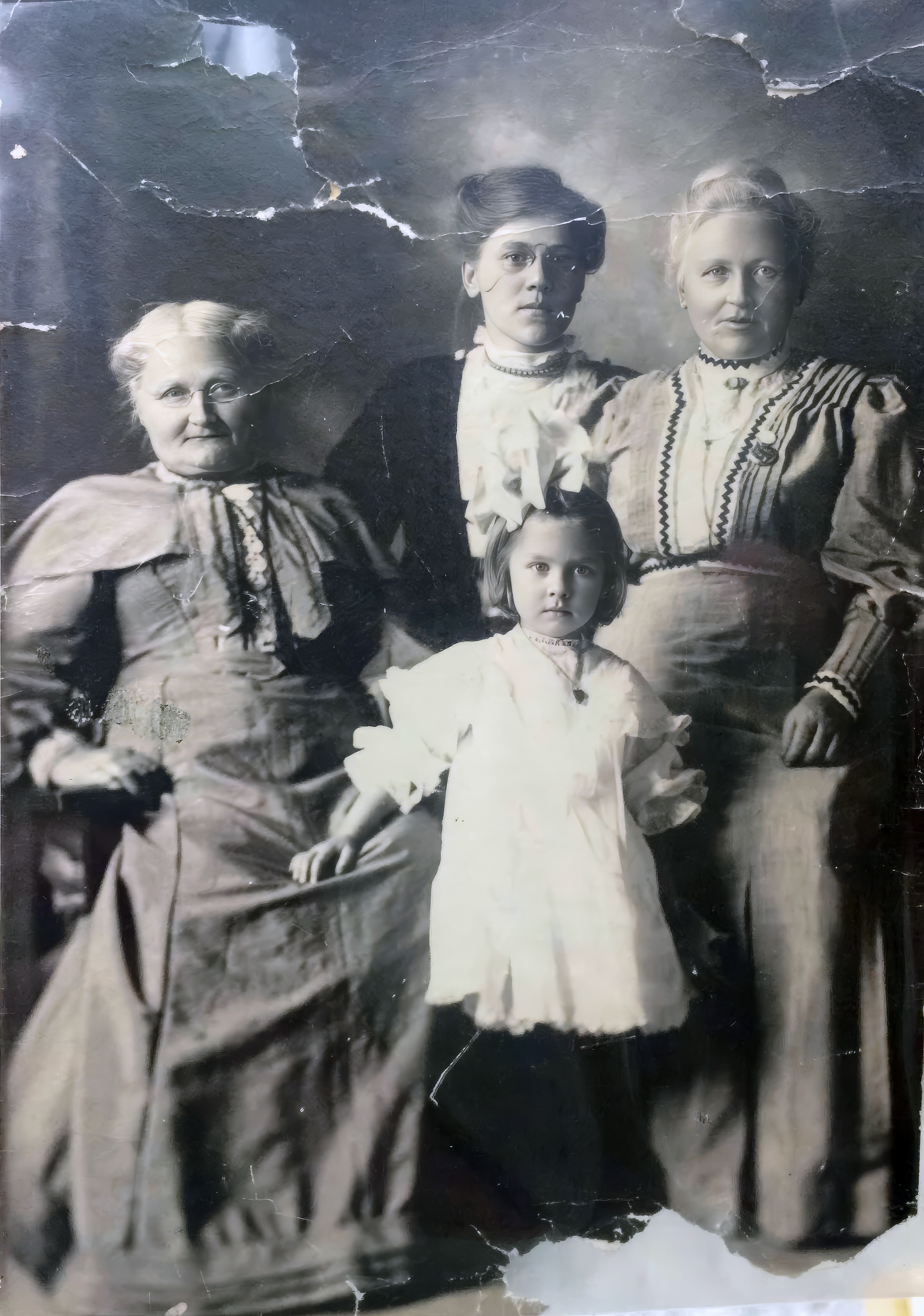 Four generations of Feldschau women, related to our Mikkelsens, Kenosha