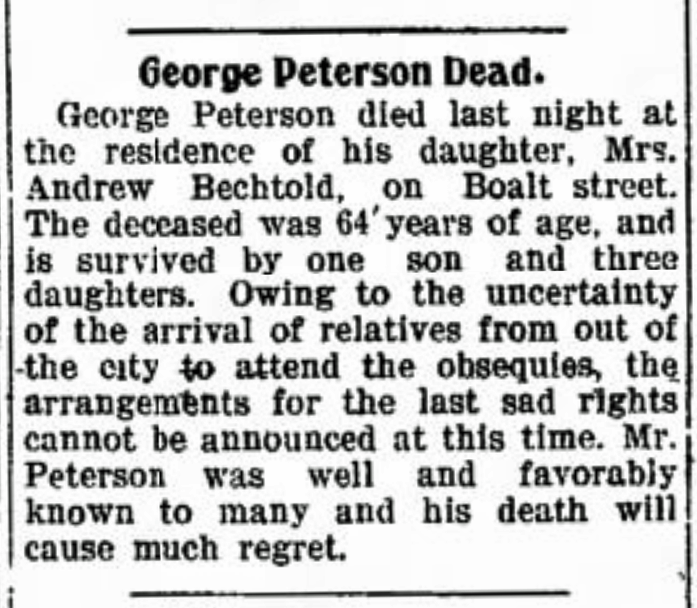 George Petersen death 1901