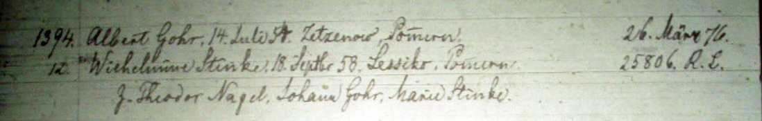 Gohr-stenke marriage from church book