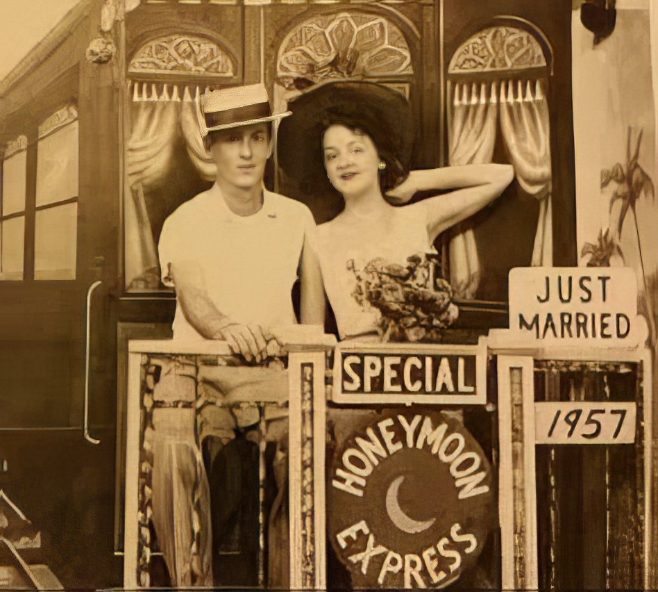 Honeymoon express, Playland Park, 1957, unknown couple