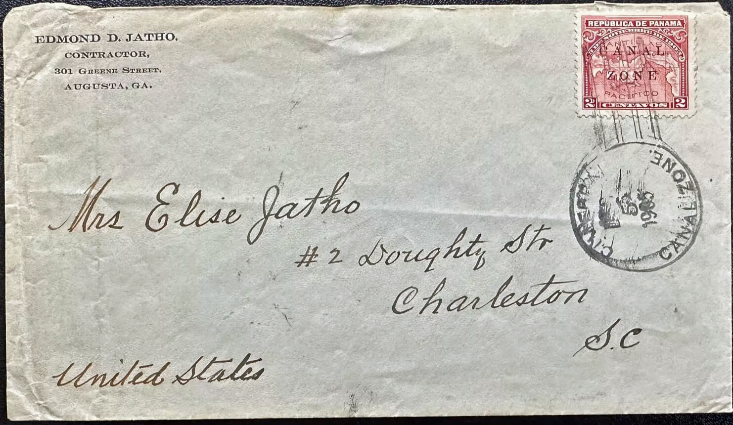 Envelope, Edmond D. Jatho to Mrs. Elise Jatho, 1905