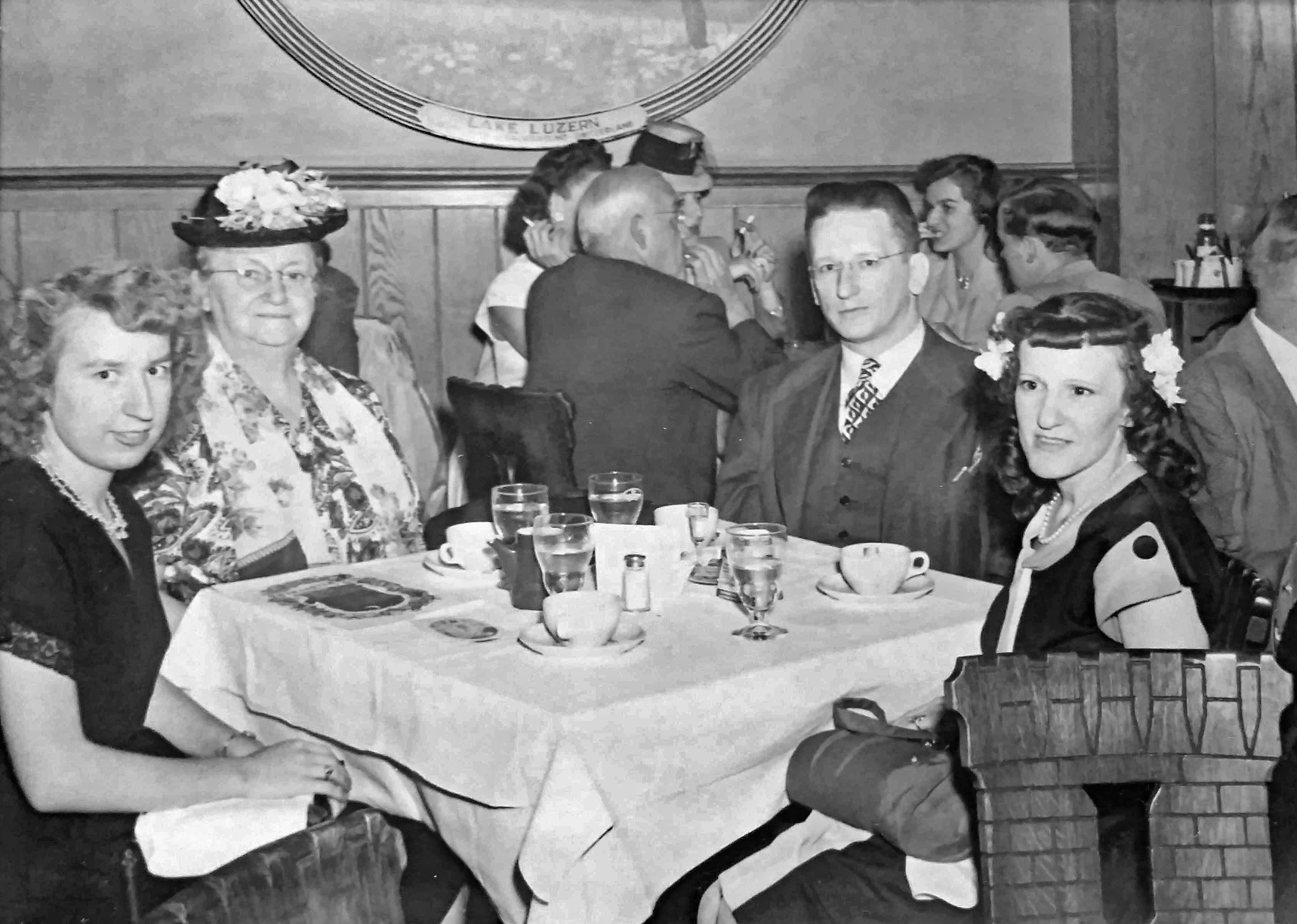 Gloria Riemer Smith, Annie Mikkelsen Jensen, Anton Jensen with wife, Madeline.