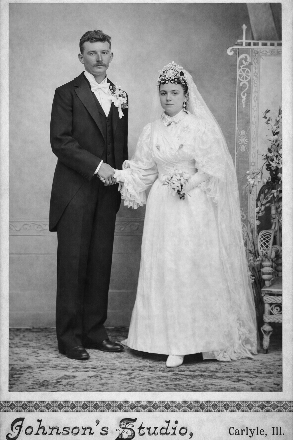 John Schuchmann and Rosa Anna Sippel,  cabinet card, Johnson's Studios.