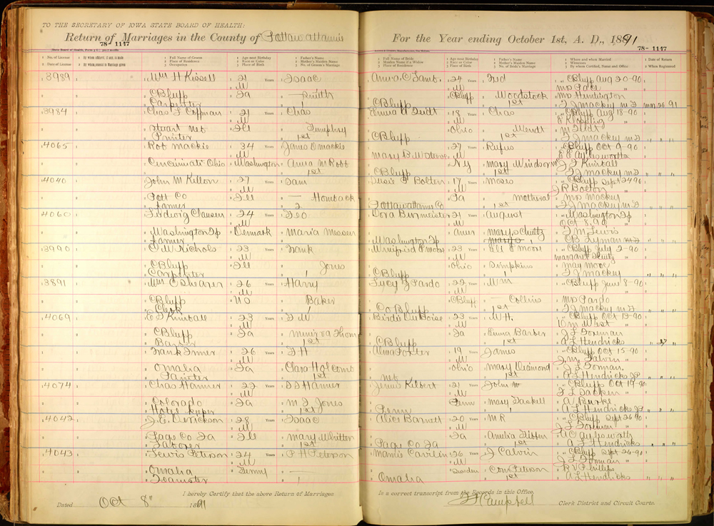 Lewis Peterson and Mamie Cavilin marriage record