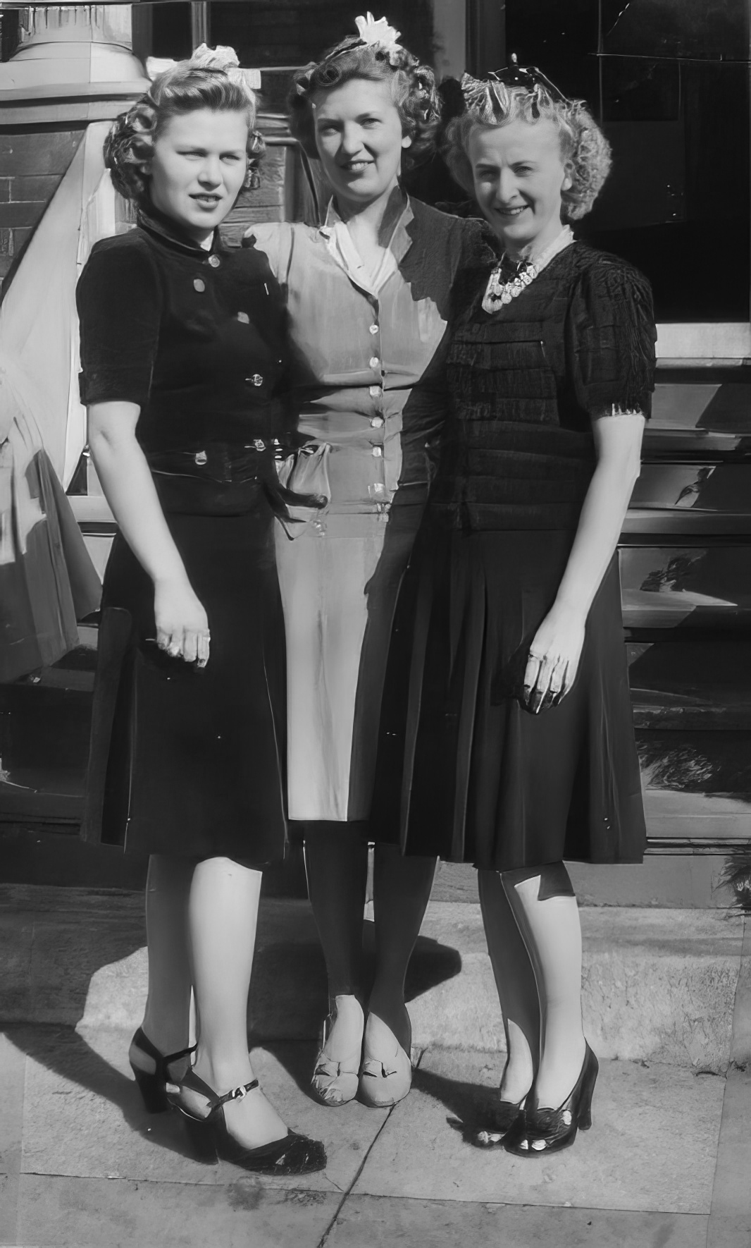 Lolus and Lorraine Bruns with cousin Loretta Murphy, c. 1942