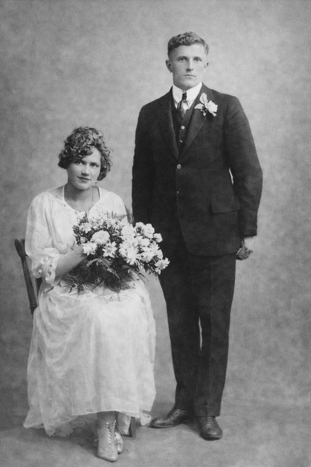 Marie Catherine Petersen and George Henry Schmidt, wedding portrait, Chicago, Illinois.