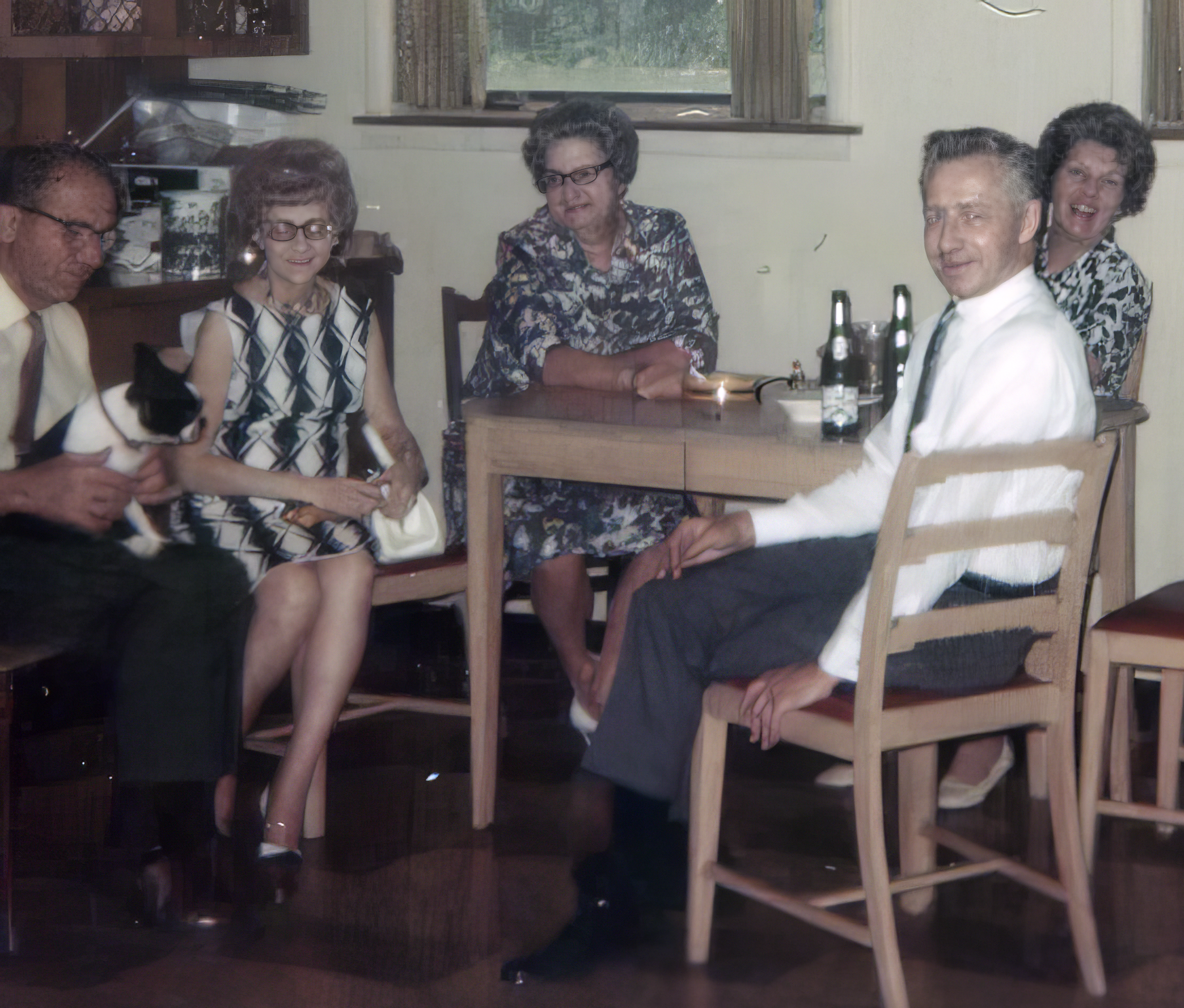 Joe and Loretta Mayhan with Dolly the dog, Grace McNulty DeTolve, Tom and Lorraine MacLaughlan, Chicago 1969