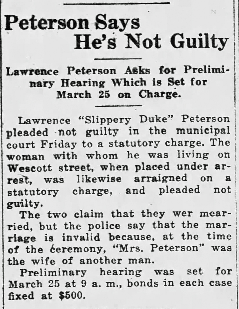 Newspaper clipping, 'Not Guilty,' Kenosha News, 22 Mar 1924 column 2