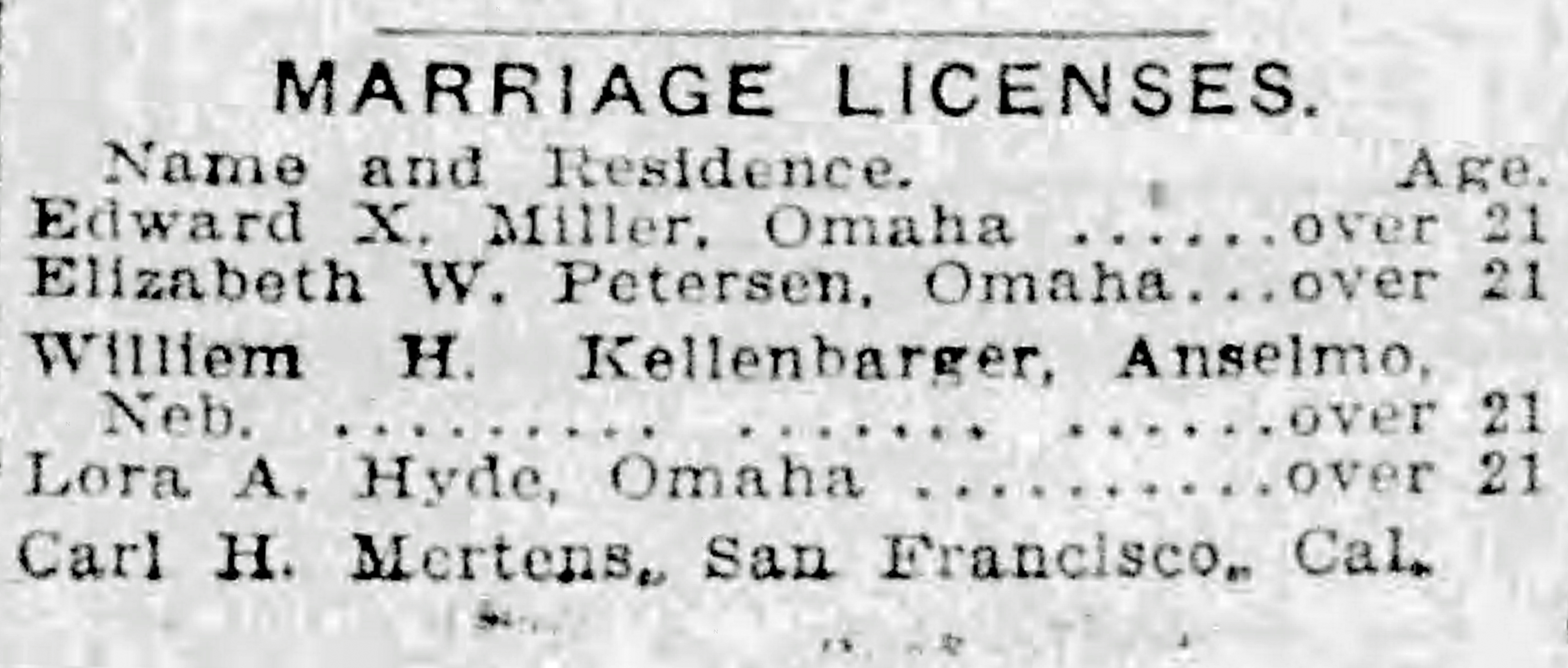1926 marriage, Edward X. Miller and Elizabeth Petersen