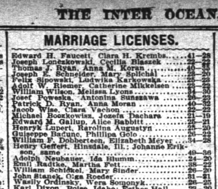 Marriage license applications, Adolph willis Riemer and Catherine Bothilde Mikkelsen, 1908, Chicag IL