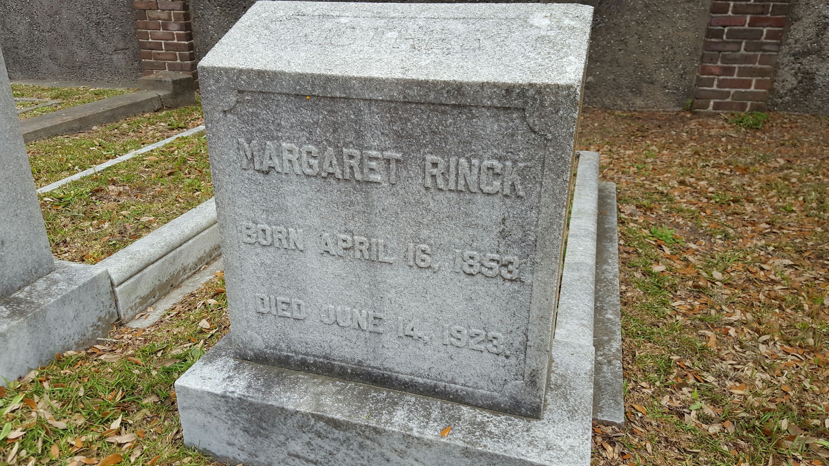 Margaret Rinck headstone, Bethany Cemetery, Charleston SC