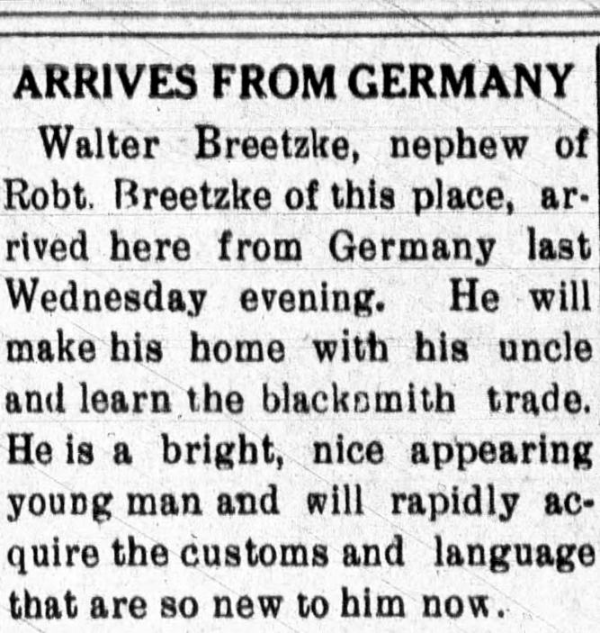 Walter Breetzke arrives from Germany, The_Beemer Times, Nov. 15, 1923